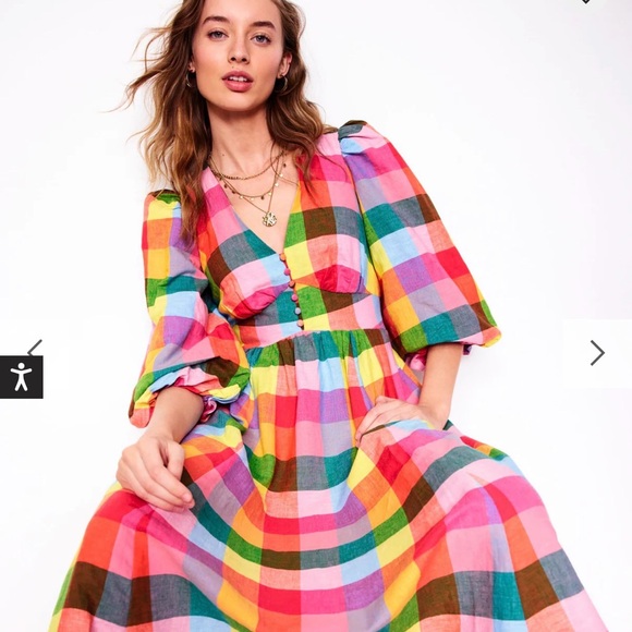 Boden Lola Blouson Rainbow Multi-Gingham Plaid Maxi Dress Women’s US size 4. - Picture 12 of 13